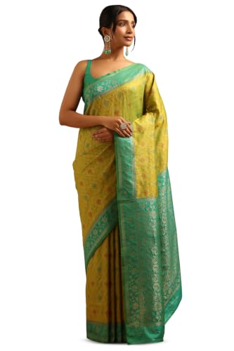 Soch Womens Light Green Silk Blend Ethnic Motifs Zari Woven Saree
