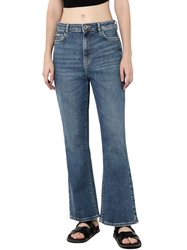 ONLY Women's Solid Flared Mid-Rise Blue Jeans