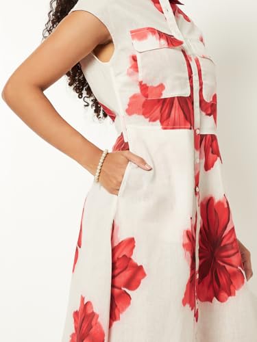 Max Women Floral Print Shirt Dress (Off White_L)