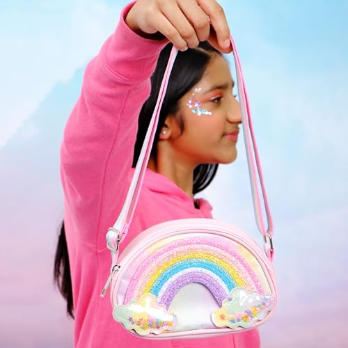 Whimsy Beauty Organic & Safe Sling Bag Makeup Kit | Safe, Non Toxic Beauty Set for Preteen & Teen Girls |Lip & Cheek Tint, Lip Gloss, Eye Glitter & Nail Polish | Vegan & Cruelty Free (Pack of 7)