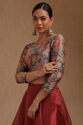 Soch Womens Blue Tussar Paisley Print Padded Blouse