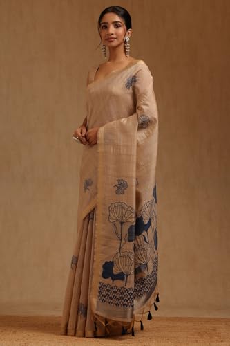 Soch Womens Navy Blue Tussar Zari Woven Saree