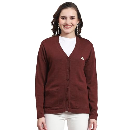 Monte Carlo Womens Pure Wool Solid Sweater (1230714Vn-2447-38, Wine Mel, L)