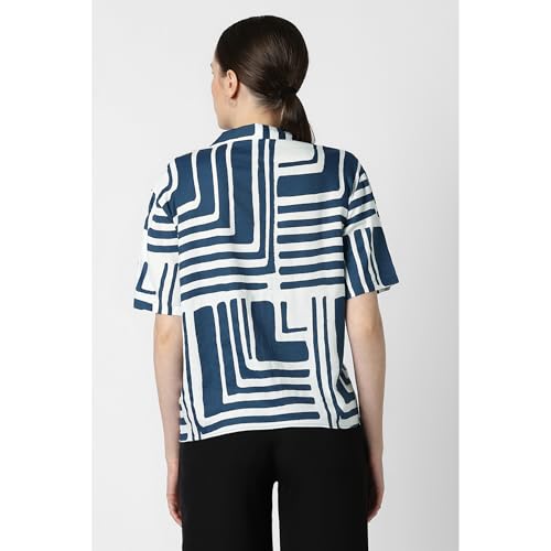 Van Heusen Women Blue Print Short Sleeves Casual Shirt
