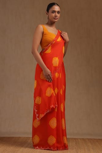 Soch Womens Orange Georgette Bandhani Print Saree With Sequins