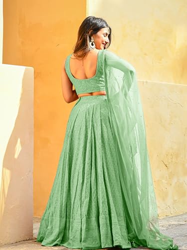 Zeel Clothing Women's Sequins Thread Embroidered Georgette Lehenga Choli With Dupatta (5124-Women-Lehenga-Choli-Latest,Free size) (Mint Green)