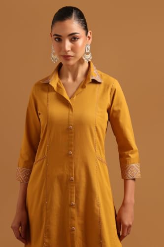 Soch Womens Mustard Cotton Sequence-Work Co-Ords Set