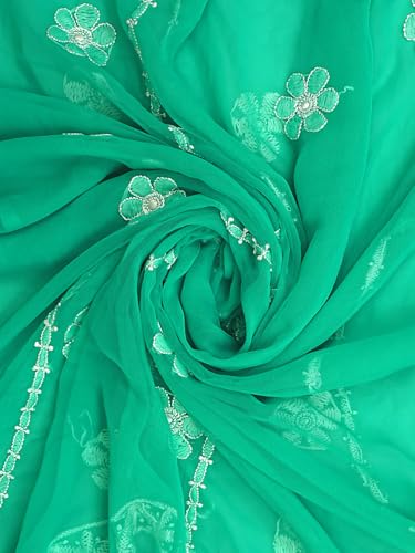 Ada Hand Embroidered Lucknowi Chikankari Georgette Dress Material Suit Piece with Dupatta for Women 01A780078 Sea Green