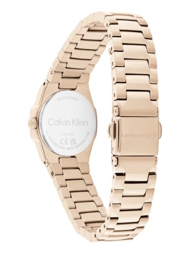 Calvin Klein Geometric Elegance Qtz Basic Slim Beige Gold Round Dial Women's Watch | Ionic Plated Beige Gold Steel Material | Bracelet Watch - 25100144