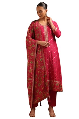 Soch Womens Onion Pink Dola Silk Zari Woven Suit Set With Sequin Details