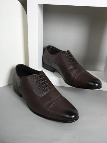 RAI SAHAB Formal Shoe for Men | Lace-Up Oxfords for Business & Casual Wear | Stylish Design with Comfortable Fit for All-Day Support(6407BRN-11UK) Brown