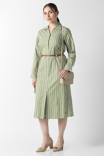 Women Olive Stripe Formal Dress