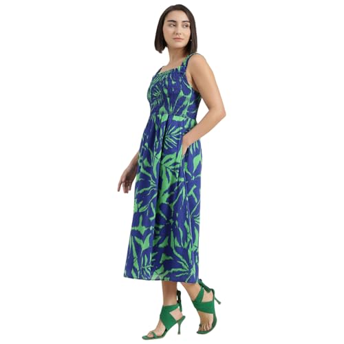 United Colors of Benetton Regular Fit Shoulder Straps Printed Dress (Size : 2XL) - 26P4WVNDR327I902 Blue