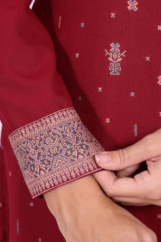 W for Woman Maroon Ethnic Motifs Printed Straight Kurta, Straight Pants and Dupatta Set - (WS13383-314582-XXL)
