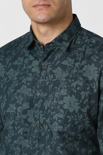 Men Navy Slim Fit Print Full Sleeves Casual Shirt