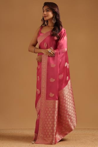 Soch Womens Onion Pink Satin Botanical Zari Woven Saree