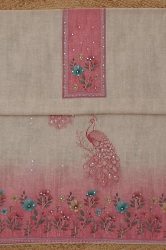 Soch Womens Beige Linen Shimmer Botanical Kantha Embroidered Dress Material With Beads