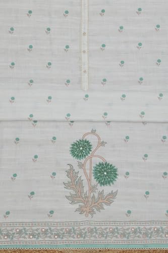 Soch Womens Off White Linen Blend Floral Print Unstitched Dress Material With Beads