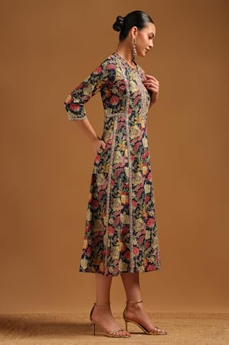 Soch Womens Blue Pure Cotton Botanical Dress