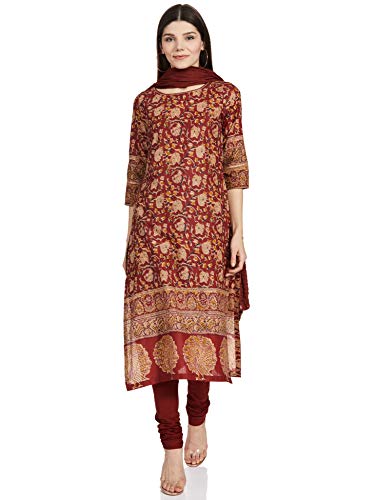 BIBA WOMEN PRINTED FITTED SALWAR KURTA DUPATTA(SKDKALAMKAR6935_RED_34)