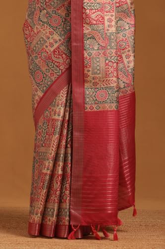 Soch Womens Pink Tussar Botanical Saree