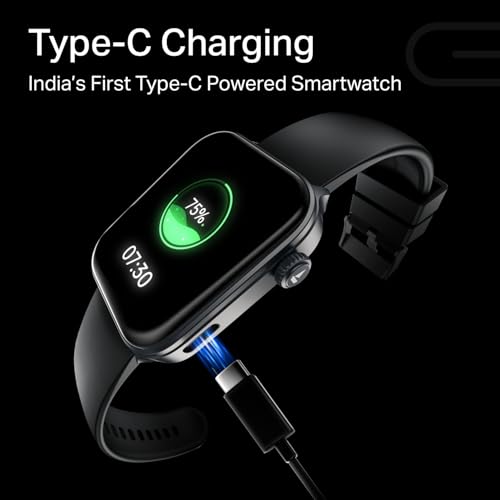 boAt Storm Call 4 India's first Smartwatch with Type-C Charging,1.96”(4.97 cm) HD Display, Functional Crown, BT Calling, Sports Modes, Heart Rate, SpO2, Sleep & Stress Tracking, SOS,IP68(Active Black)