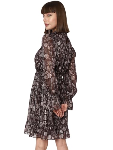 VERO MODA Women Printed Polyester Knee Length Brown Fit & Flare Dress