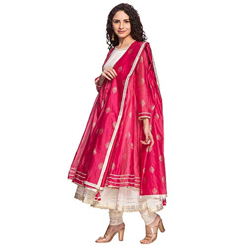 BIBA Women Cotton PRINTED FITTED SALWAR KURTA DUPATTA(SKDNEW AGE 6131_PINK-OFF WHITE_38)