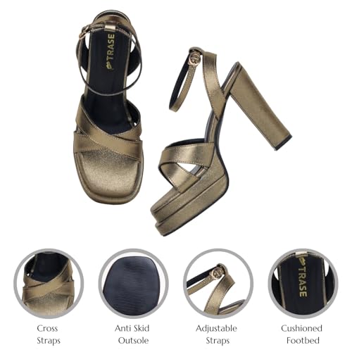 TRASE Women High Heels Sandals with Adjustable Buckle & Ankle Strap (Copper, 5 UK)