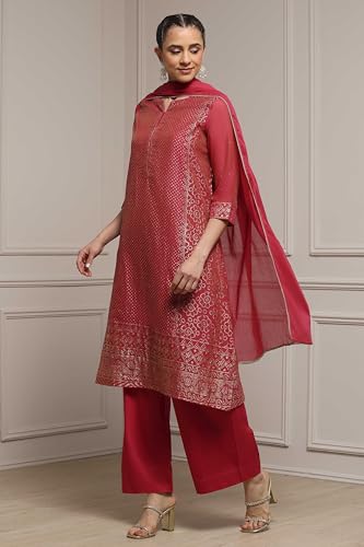 Biba Women Pink Cotton Blend Straight Printed Suit Set_46