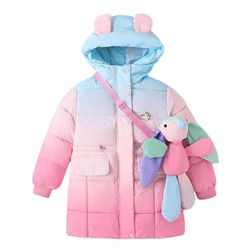 Hopscotch Girls Full Sleeves Pink Colour-Block Long Coat with Bag For Ages(7-8 Years)