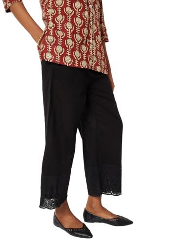 Max Women Embroidered Hem Palazzos (Black_S)