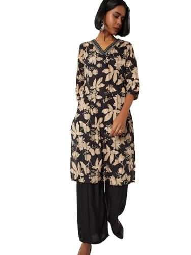 Max Women Printed Straight Kurta (Black_XL)