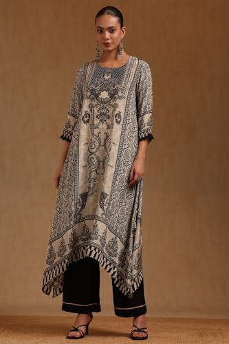 Soch Womens Cream Crepe Ethnic Motifs Salwar Suit With Stone Work