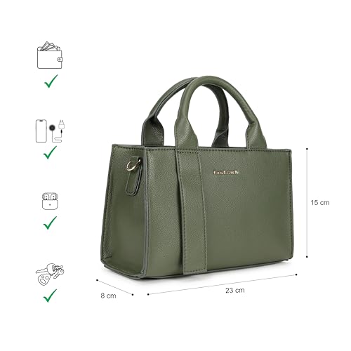 Fastrack Chic Olive Satchel Bag | Faux Leather Handbag with Zip Closure | Spacious Compartment with Organizer Pockets | Dual Carry Satchel with Top Handles & Detachable Adjustable Strap