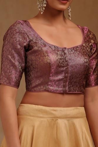 Soch Womens Onion Pink Tissue with Zari Woven Padded Blouse
