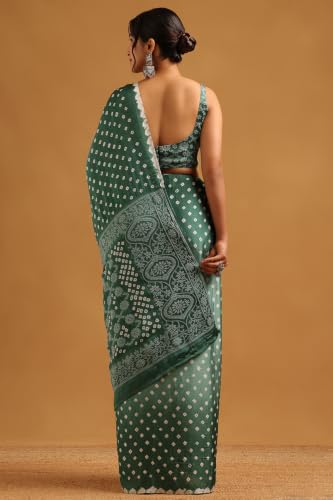 Soch Womens Sap Green Modal Silk Bandhani Printed Bandhani Saree