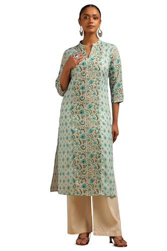 Soch Womens Teal Green Pure Cotton Botanical Kurta