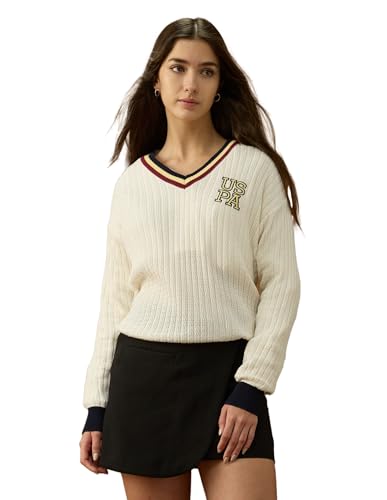 U.S. POLO ASSN. Textured Relaxed Fit Sweater (UWAW25SWE216_White_M)