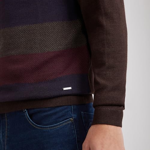 Park Avenue Men's Regular Fit, Striped Pattern, Full Sleeve | Dark Brown