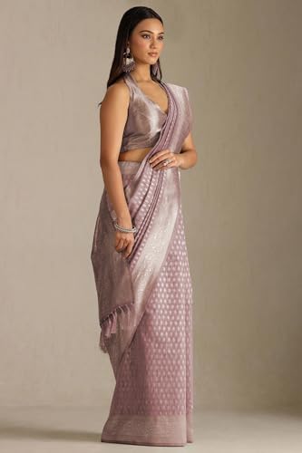 Soch Womens Onion Pink Tussar Woven Design Saree