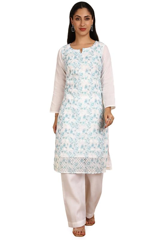 Soch Womens Blue Cotton Embroidered Unstitch Dress Material With Schiffli