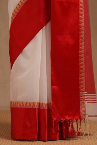 Soch Womens White Cotton Solid Saree