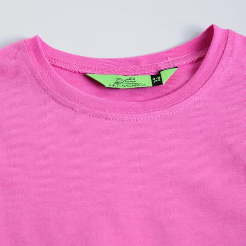 Hopscotch Girls Pink Full Sleeves 2-Pc Colourblock Cotton Jogger Set For Age (4-5 Years)