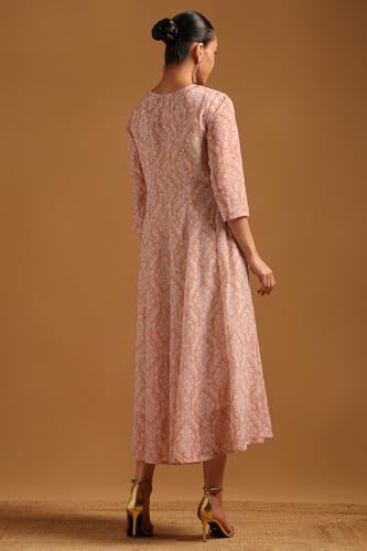 Soch Womens Peach Georgette Ethnic Motifs Dress with Thread Work