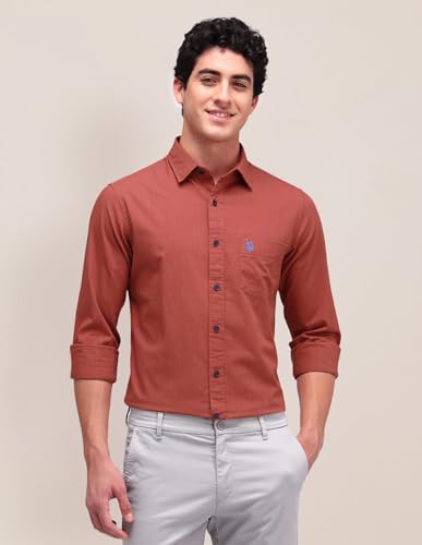 U.S. POLO ASSN. Mens Solid Poplin Full Sleeve Shirts (USSHTO3004_Rust_XL)