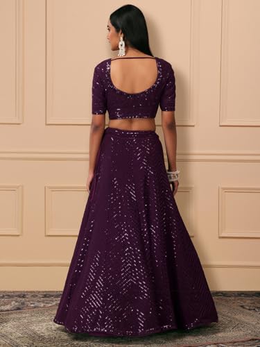 Zeel Clothing Womens Georgette Lehenga Choli Semi-Stitched Purple Free Size
