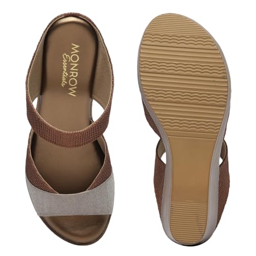 MONROW Fancy and Stylish Trendy and Lightweight Casual Regularwear Vegan Wedges For Women and Girls Bronze 5UK