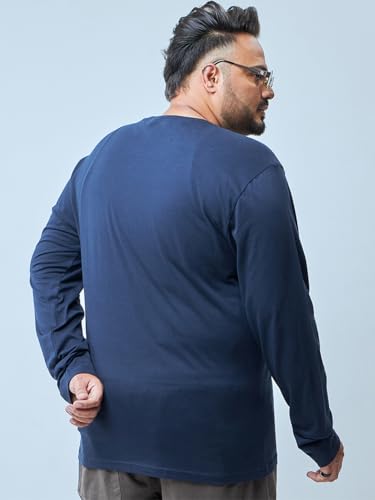 Bewakoof Men's Graphic Print Regular Fit Full Sleeve Round Neck Cotton Plus Size T-Shirt_694247_Blue_3XL