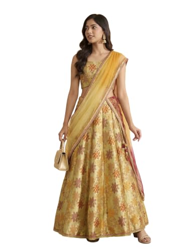 BIBA Polyester Yarndyed Kalidar Wedding Blouse With Lehenga And Dupatta